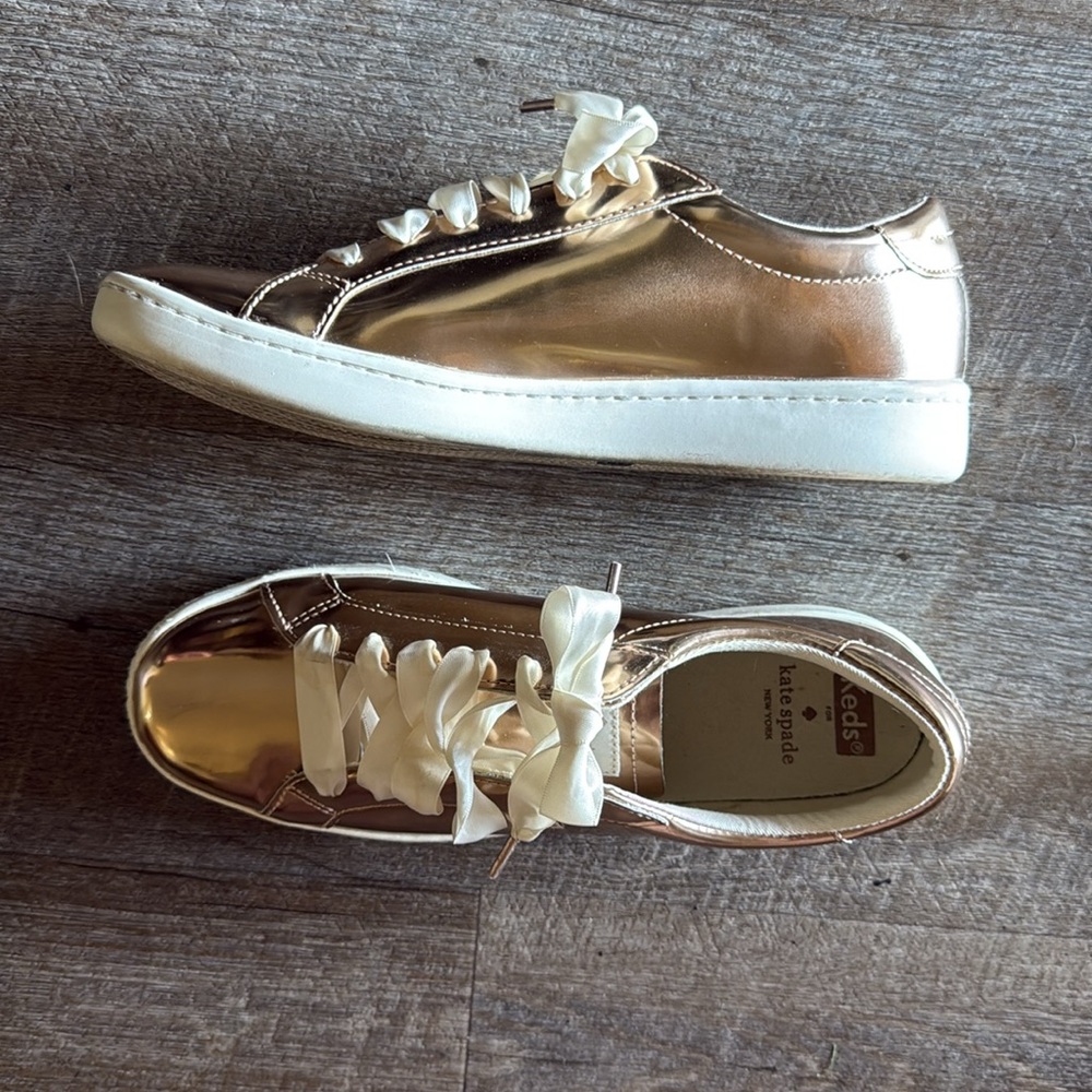 Keds x Kate Spade Ace Specchio leather rose gold sneaker satin laces